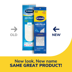 Dr. Scholls ultra soft shoe insoles Air-Pillo comfort insoles with new and old packaging comparison