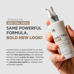 DS Laboratories Spectral Men's advanced hair density serum for men in a premium glass bottle held in hand
