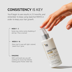 Hand holding Spectral Men’s advanced hair density serum for men with usage consistency instructions