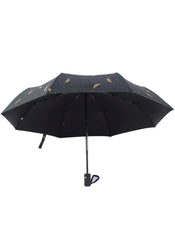Mumzar black dual purpose automatic umbrella with gold feather design and compact handle