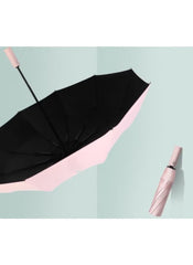 Mumzar dual purpose automatic umbrella in pink and black with compact foldable design