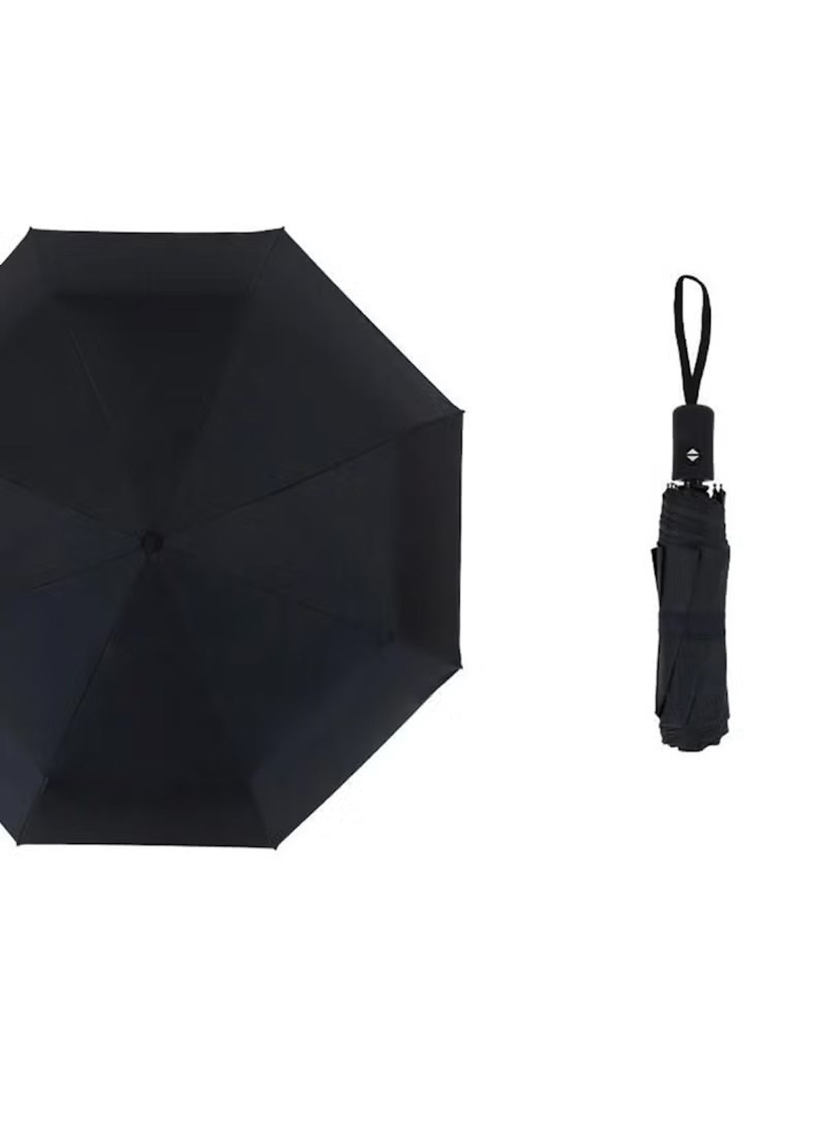 Black Mumzar dual purpose automatic umbrella open and folded with wrist strap for easy carrying