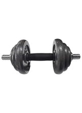 Pair of adjustable dumbbells with textured black handle and gray weight plates