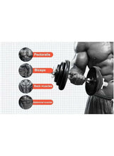 Adjustable dumbbell with stacked gray weight plates held in use for arm workout
