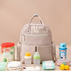 Huitich stylish baby travel bag backpack in beige with multiple pockets and baby essentials