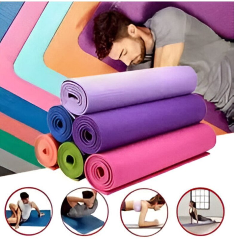 Huitich durable exercise mat 183x61 cm in various colors with rolled yoga mats and people exercising