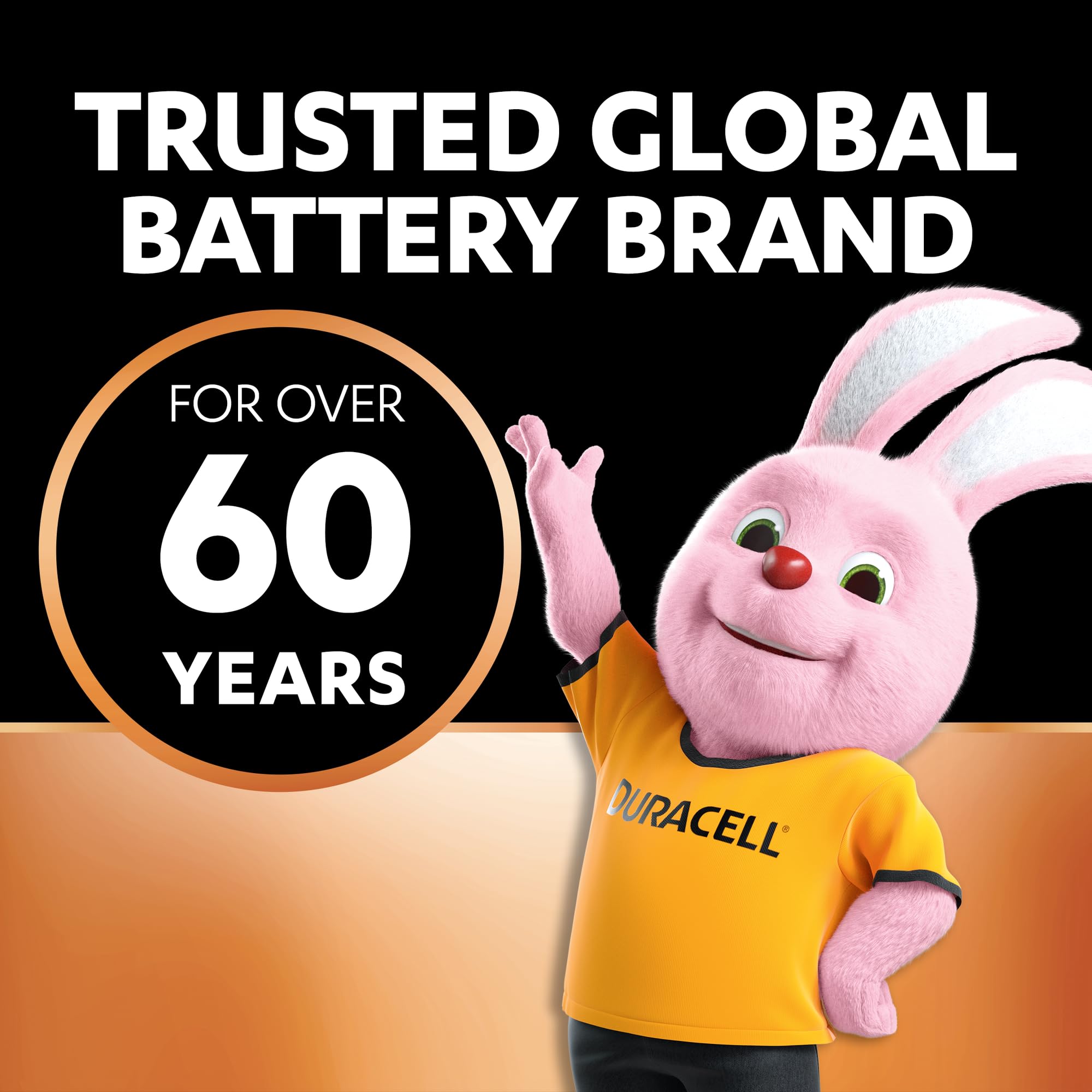 Duracell bunny mascot promoting trusted global battery brand with Duracell AA batteries 20 pack