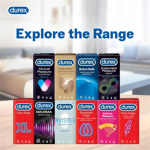 Durex Extra Safe condoms UAE box among range of Durex condom varieties on table with Explore the Range
