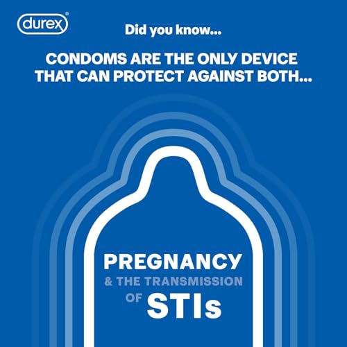 Durex Extra Safe condoms UAE blue informational poster showing a condom outline and text about pregnancy and STI protection