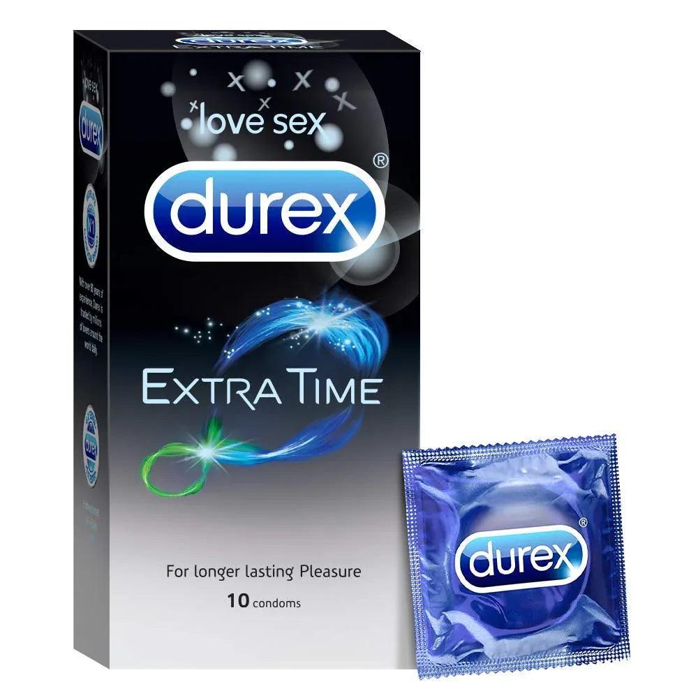 Durex Extra Time condom pack with included foil condom sachet
