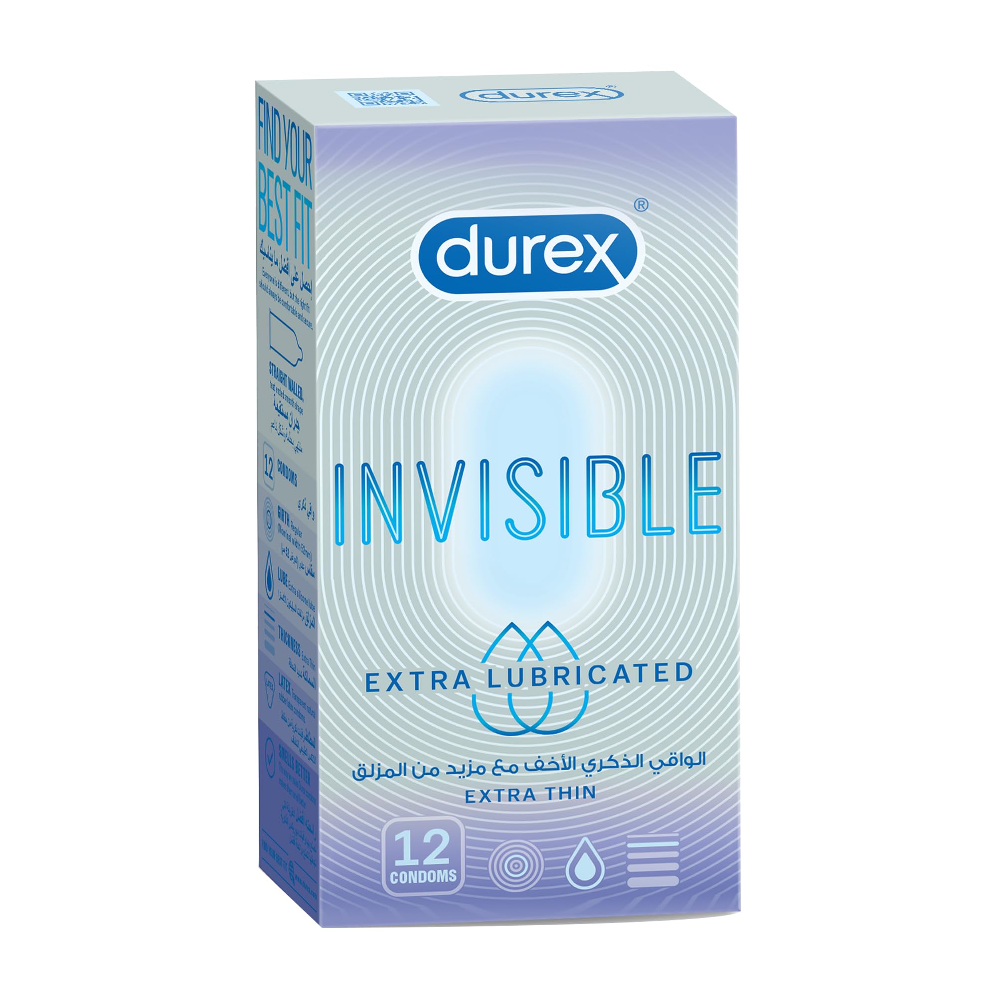 Durex Invisible condoms UAE pack of 12 extra lubricated extra thin condoms in light blue box
