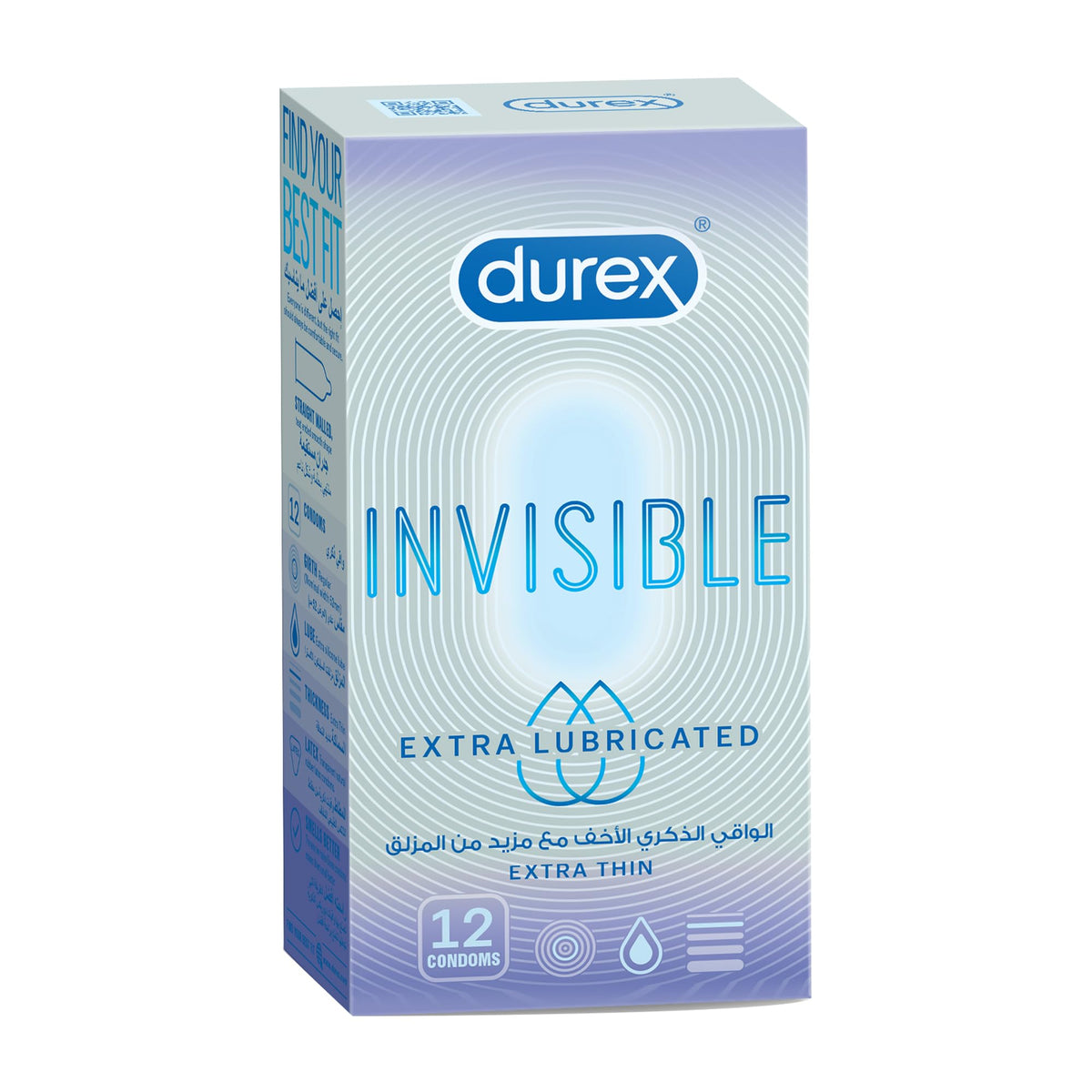Durex Invisible condoms UAE pack of 12 extra lubricated extra thin condoms in light blue box