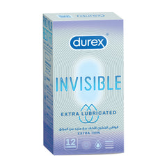 Durex Invisible condoms UAE pack of 12 extra lubricated extra thin condoms in light blue box