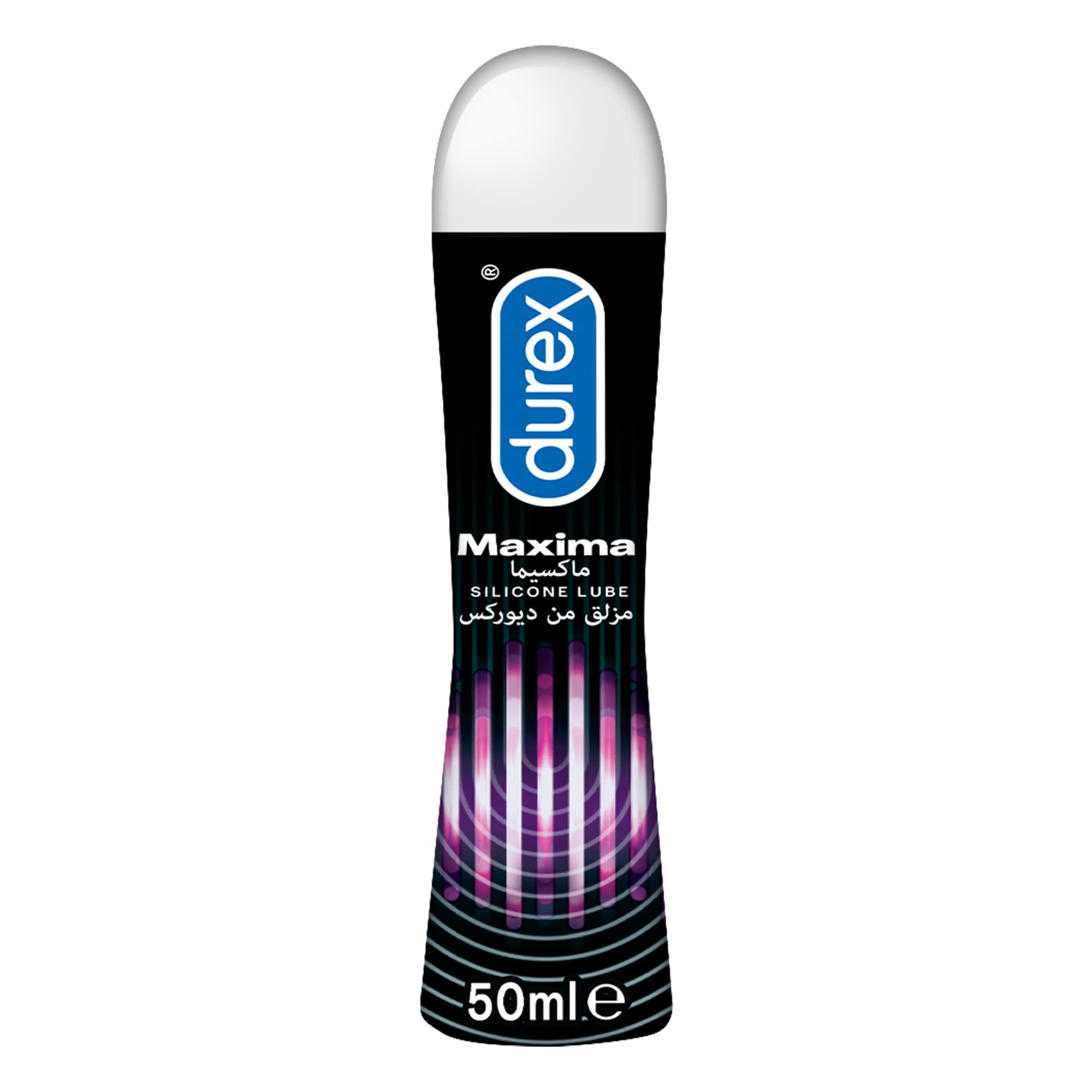 Durex Maxima silicone lubricant gel 50ml black squeeze bottle with purple wave design for long lasting lubrication