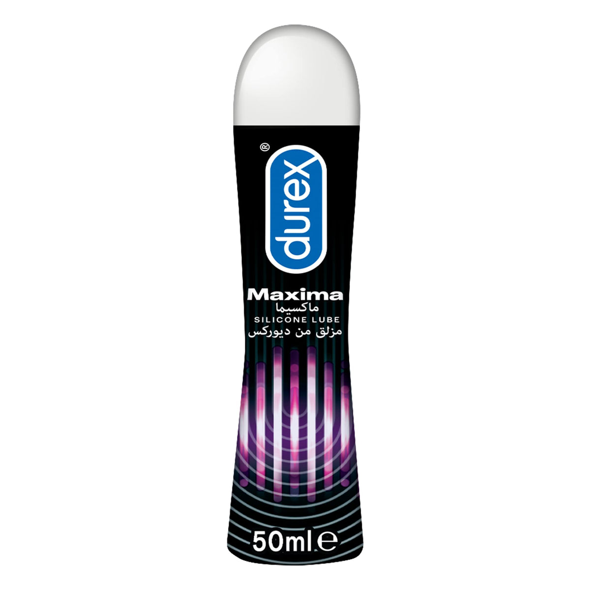 Durex Maxima silicone lubricant gel 50ml black squeeze bottle with purple wave design for long lasting lubrication