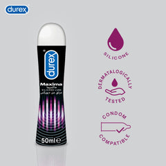 Durex Maxima silicone lubricant gel 50ml black bottle with purple gradient stripes dermatologically tested condom compatible