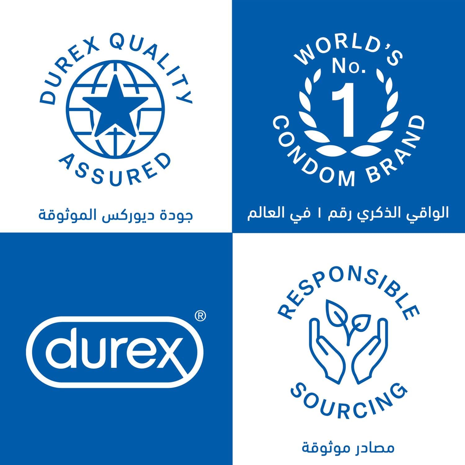 Durex Mutual Pleasure condoms UAE branding image showing Durex quality assured world No 1 logo and responsible sourcing badge