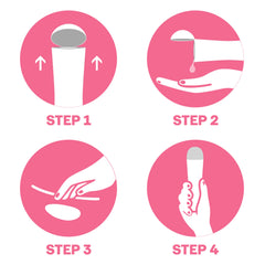 Durex natural intimate lube 100ml four step icons showing cap removal, dispensing on hand, applying to condom, and to toy