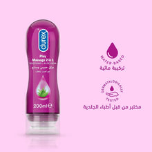 Durex Play massage gel bottle with water-based drop icon, 2 in 1 aloe vera, 200 ml