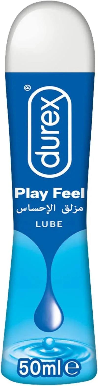 Durex Play Feel water-based lube bottle, 50 ml, blue and white label with droplet