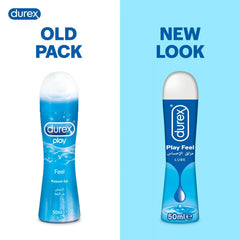 Durex Play Feel lube 50 ml showing old pack vs new look design