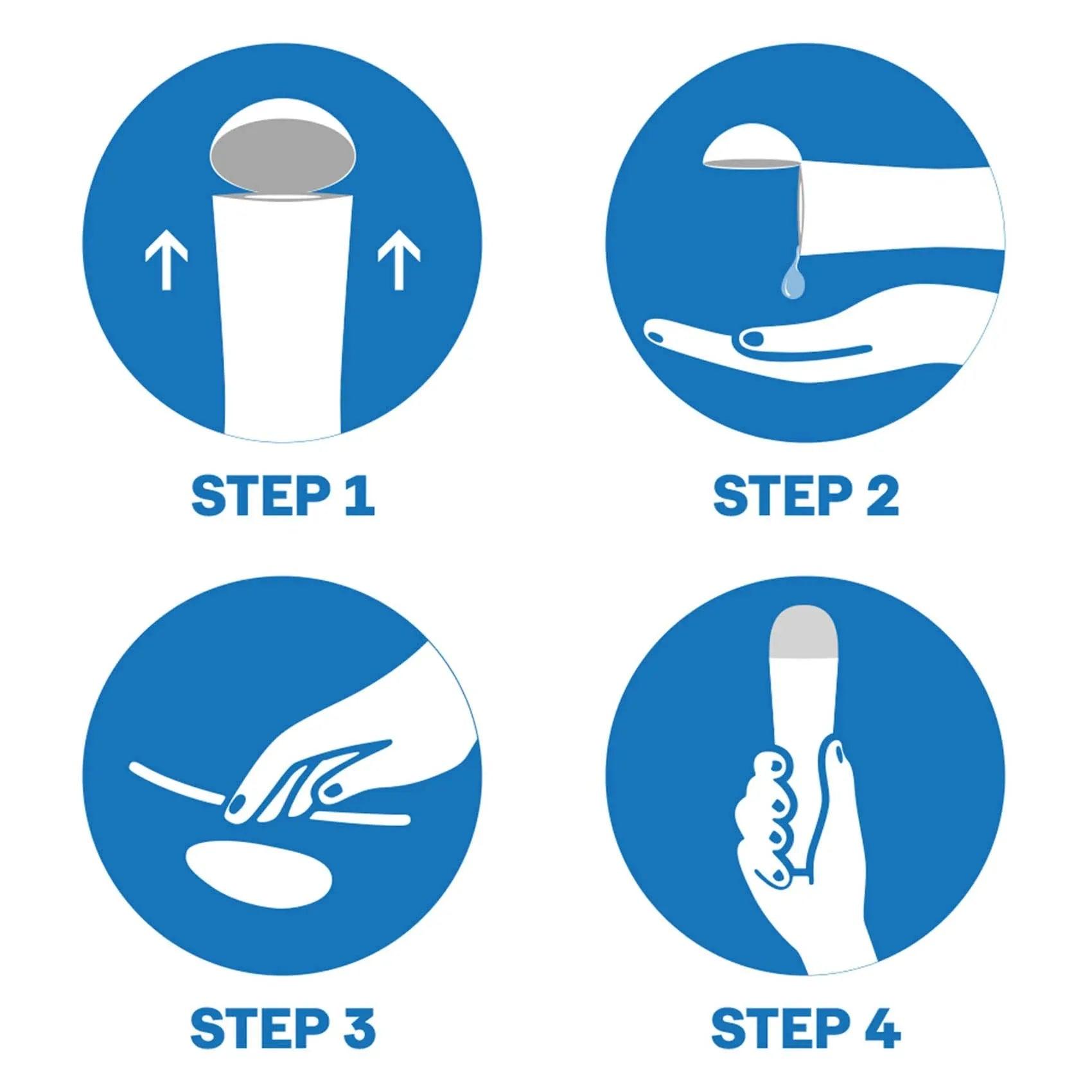 Application steps icons 1 to 4 for Durex Play Feel lube, water-based