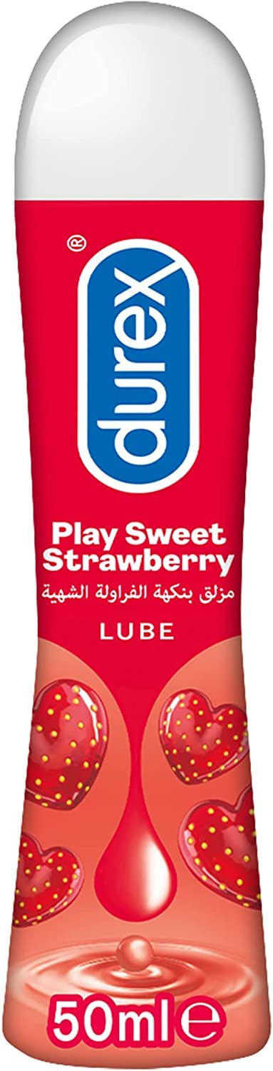 Durex Play Strawberry Gel 50ml strawberry flavored personal lubricant bottle with Durex logo and hearts