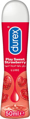 Durex Play Strawberry Gel 50ml strawberry flavored personal lubricant bottle with Durex logo and hearts