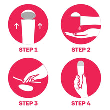 Step icons showing lube application: hold, pour, and insert