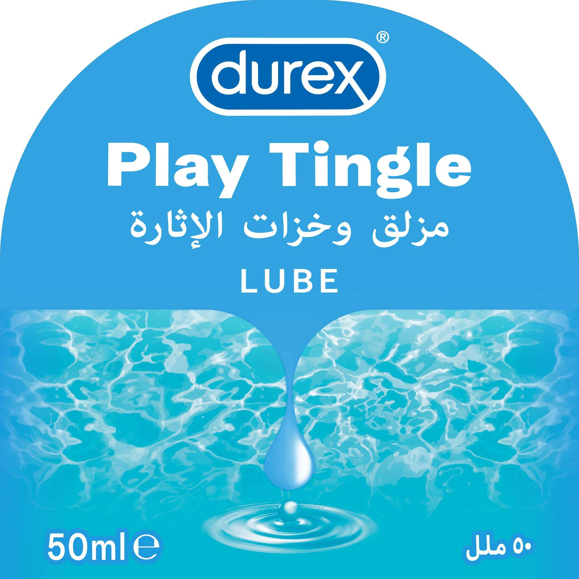 Durex Play Tingle lube 50ml blue packaging with water droplet and Arabic labeling