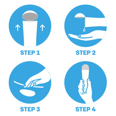 Durex Play Tingle lube 50ml four step illustrated instructions opening cap dispensing a drop applying to skin