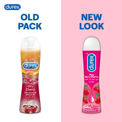 Durex Play Very Cherry pleasure gel packaging comparison showing old pack bottle and new look 50ml bottle