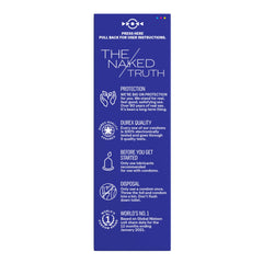 Durex XXL condoms UAE blue rectangular box side panel showing The Naked Truth protection details