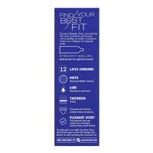 Condom carton sizing panel: 12 latex condoms, width 64mm, lube included