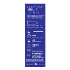 Blue Durex packaging panel showing product details for Durex XXL condoms UAE 12 latex condoms 64mm width