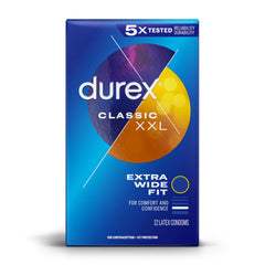 Durex XXL condoms UAE classic XXL extra wide fit blue box 12 latex condoms for comfort and confidence