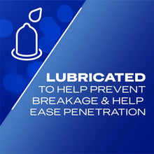Lubricated condom instruction graphic with drop icon and text