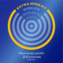 Extra wide fit diagram, nominal width 2.5 inches (64mm) for condoms