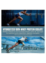 Hydrolyzed 100% whey protein isolate supplement with athletes and product claims