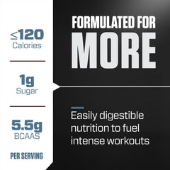 Dymatize ISO100 whey protein isolate packaging highlighting 120 calories and 5.5g BCAAs per serving.