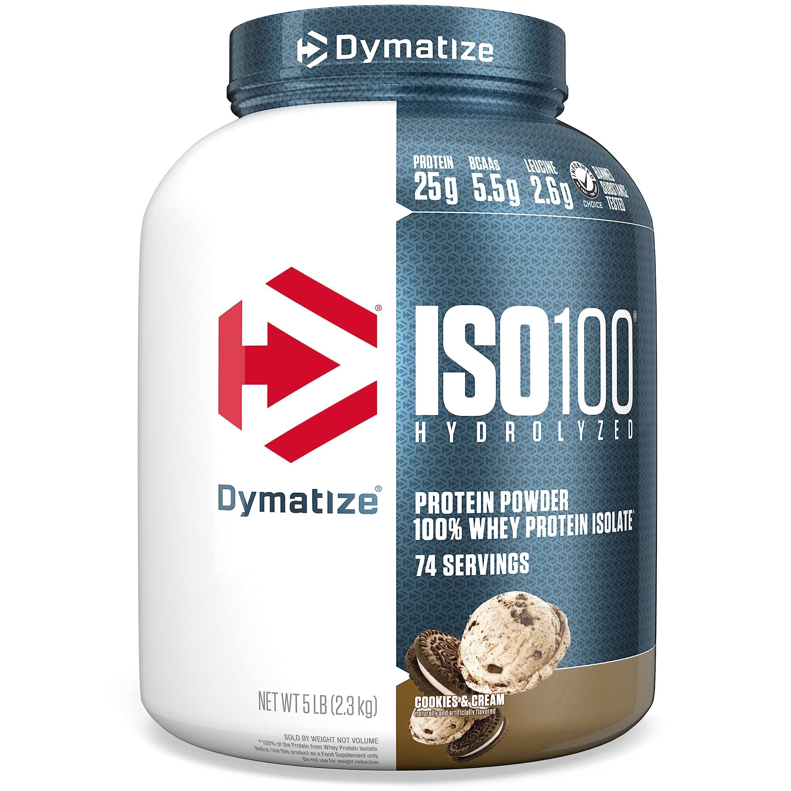 Dymatize ISO100 whey protein isolate UAE 5 lb container with cookies and cream flavor for muscle recovery