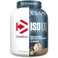 Dymatize ISO100 whey protein isolate UAE 5 lb container with cookies and cream flavor for muscle recovery