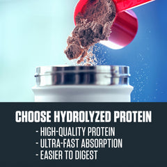 Dymatize ISO100 whey protein isolate UAE being poured into a container showing protein powder texture