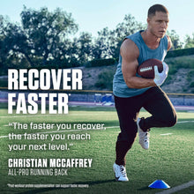 Protein supplement advertisement featuring a football player running