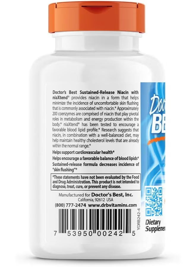 Sustained-release niacin supplement bottle with orange cap and white label