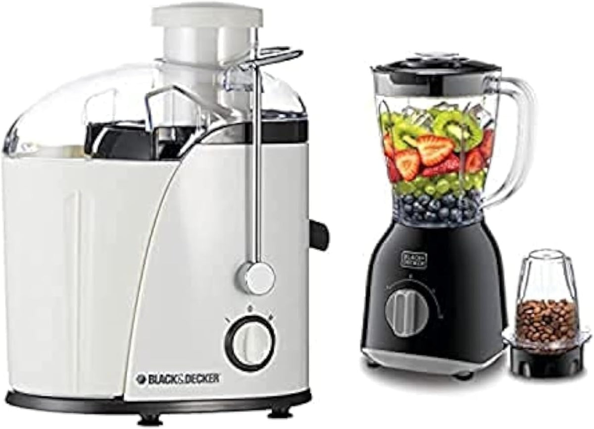 Black & Decker 400W Juicer Extractor With Wide Chute + 400W 1.0L Blender With 2 X Blender Jars Grinder Mill