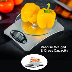 GEEPAS GBS4209 Digital Kitchen Scale 5Kg Capacity|Low battery and Over load Indication|Automatic Zero and Switch off|