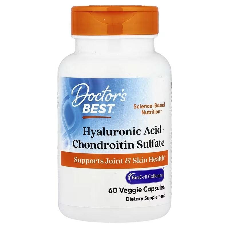 Supplement bottle with orange cap; hyaluronic acid + chondroitin sulfate label
