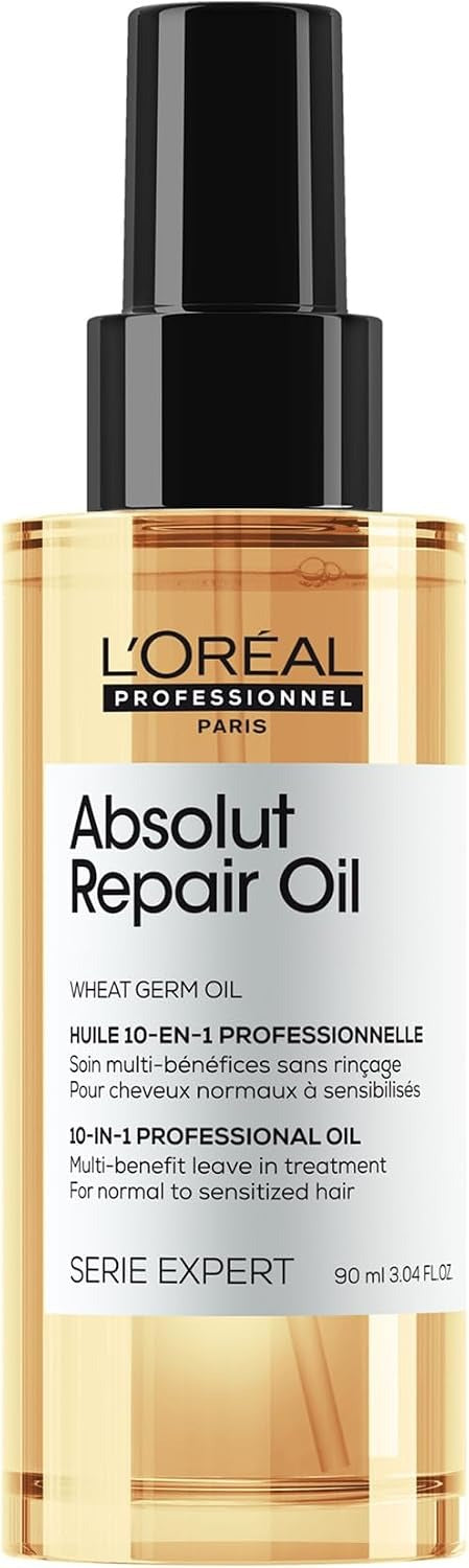 L’Oréal Professionnel, Absolut Repair Hair Oil, Nourishing Hair Oil for Dry and Damaged Hair, Anti-Frizz Hair Oil for Shine & Smoothness, With Wheat Germ Oil, SERIE EXPERT, 90ml