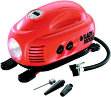 Black & Decker multi-purpose inflator in red with hose and nozzle attachments
